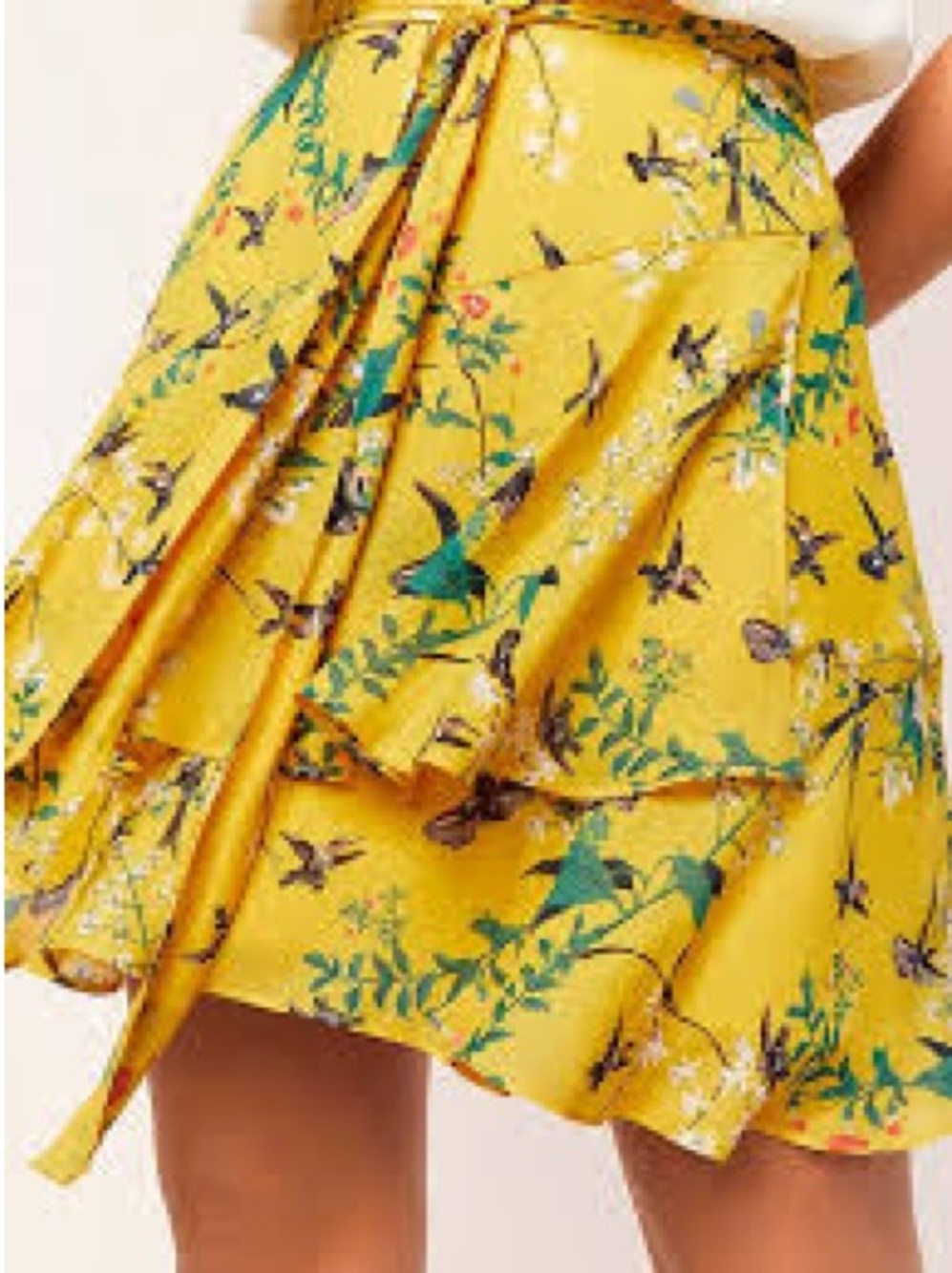 Oasis Hermione Yellow Bird & Floral Wrap Ruffle Skirt – Size 4 - Picture 2 of 8